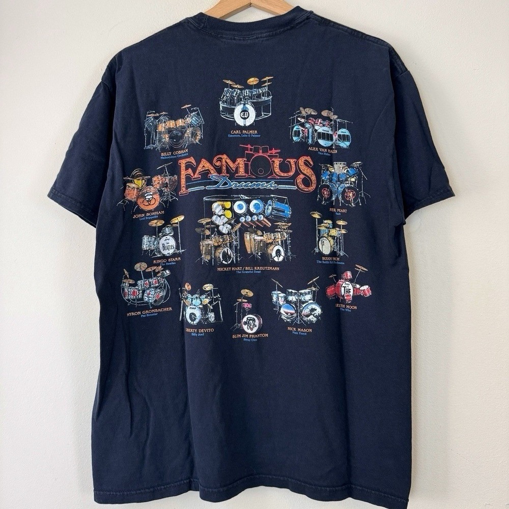 Vintage Famous Drums Rock Band Drummer Black Tee Shirt - Large